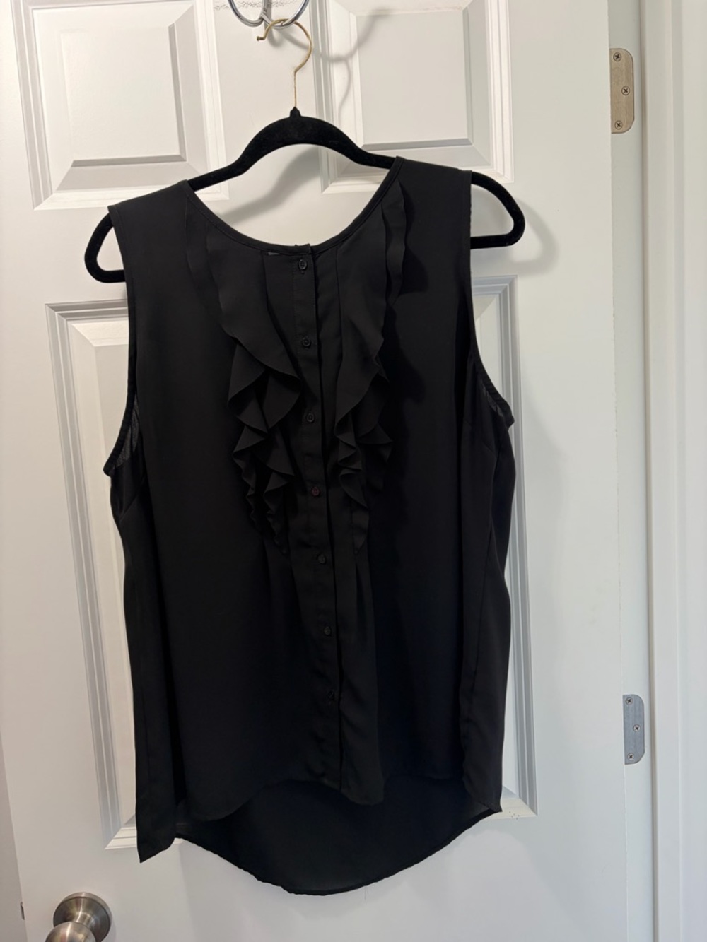 Tommy Hilfiger Black Sleeveless Ruffle Business Casual Front Blouse